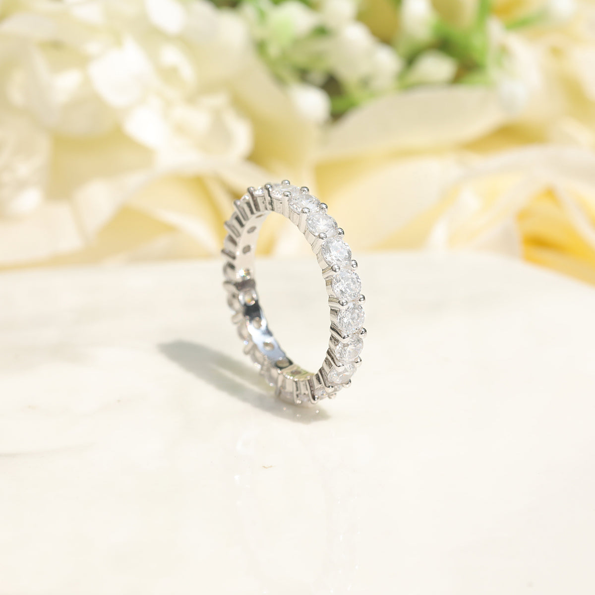 Round Cut 925 Sterling Silver Full Eternity Stackable Moissanite Ring for Women