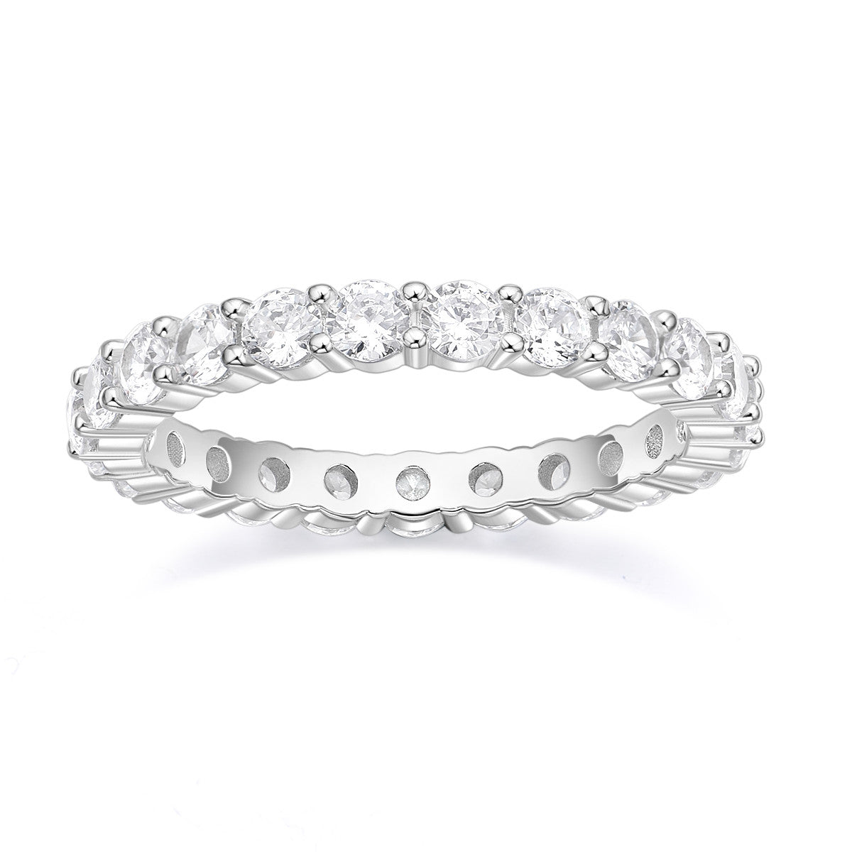 Round Cut 925 Sterling Silver Full Eternity Stackable Moissanite Ring for Women