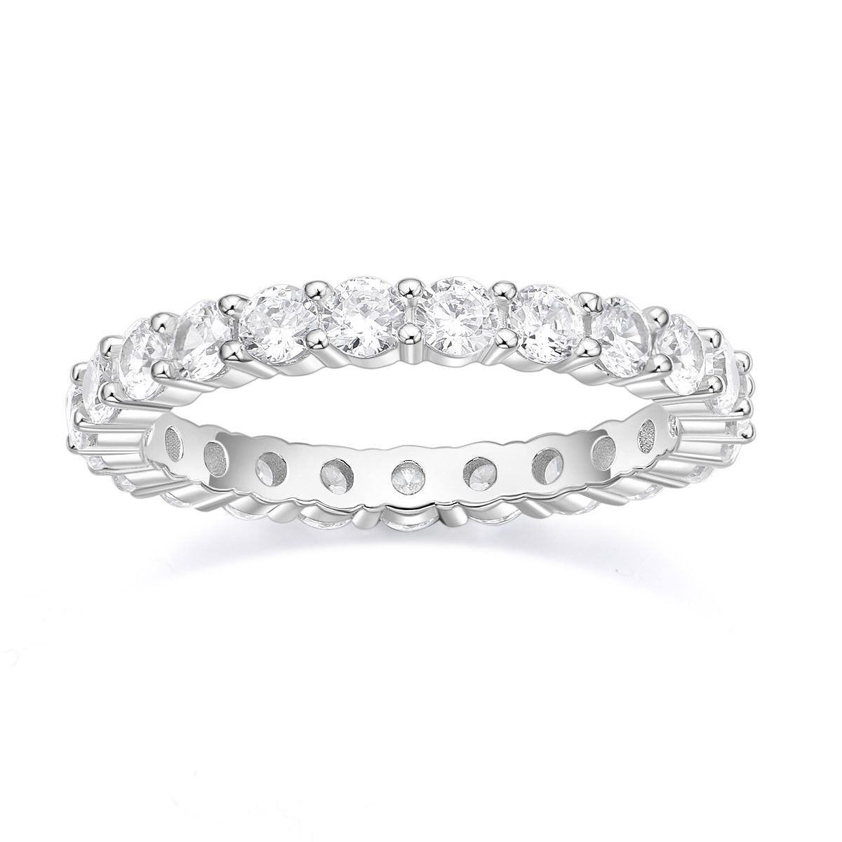 3mm 925 Sterling Silver Women Round Cubic Zirconia Stackable Eternity Ring