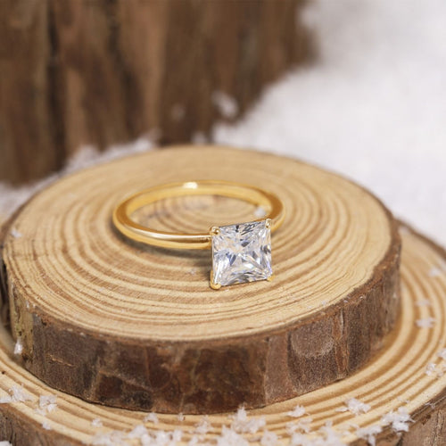 2Ct 14K Gold Plated 925 Sterling Silver Women Rings Princess Cut Cubic Zirconia CZ Engagement Bands