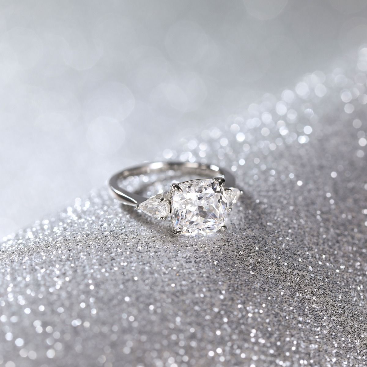 3Ct 925 Sterling Silver Rings 3-Stone Princess Square Cut Cubic Zirconia CZ Women Engagement Bands