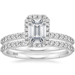2Ct 925 Sterling Silver Bridal Ring Sets Emerald Cut CZ Women Vintage Engagement Rings