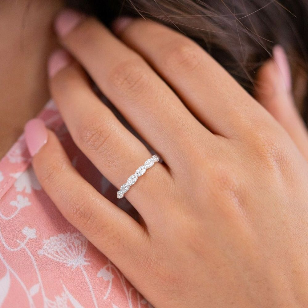 925 Sterling Silver Ring Women Cubic Zirconia Twisted Rope Eternity Ring
