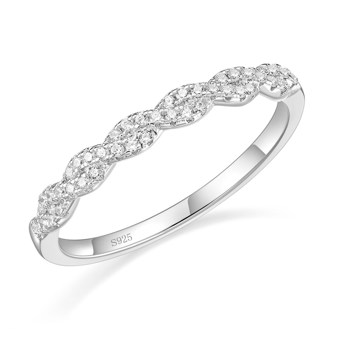 925 Sterling Silver Twisted Rope Eternity Band Half Circle Moissanite Rings for Women