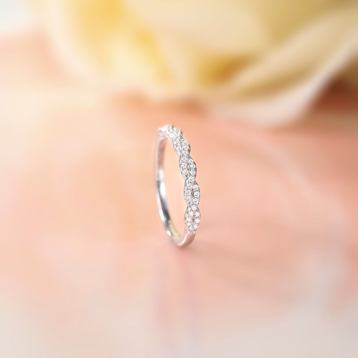 925 Sterling Silver Ring Women Cubic Zirconia Twisted Rope Eternity Ring