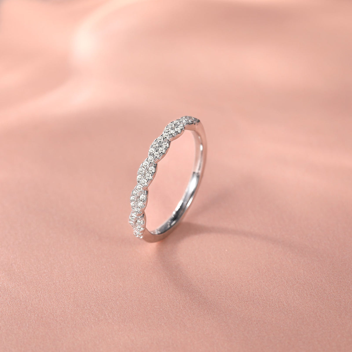 925 Sterling Silver Twisted Rope Eternity Band Half Circle Moissanite Rings for Women