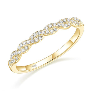 14k Gold Plated 925 Sterling Silver Ring Women Cubic Zirconia Twisted Rope Eternity Ring