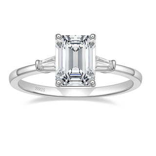 3Ct 925 Sterling Silver Rings 3-Stone Emerald Cut Cubic Zirconia CZ Women Engagement Ring