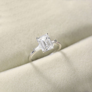 3Ct 925 Sterling Silver Rings 3-Stone Emerald Cut Cubic Zirconia CZ Women Engagement Ring