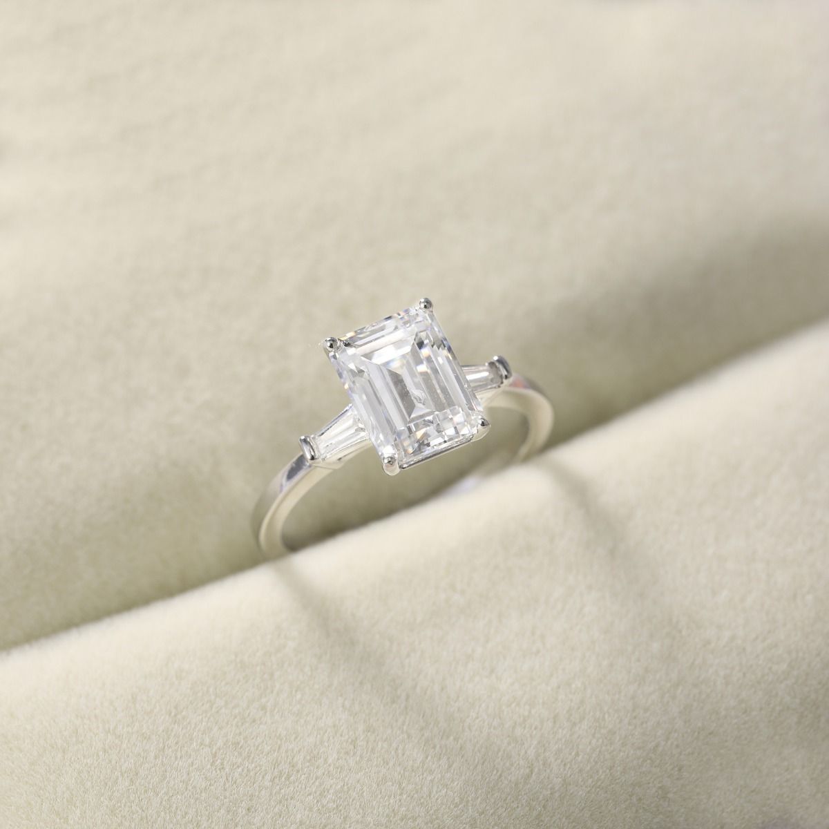 3Ct 925 Sterling Silver Rings 3-Stone Emerald Cut Cubic Zirconia CZ Women Engagement Ring