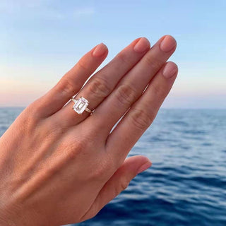 3Ct 925 Sterling Silver Rings 3-Stone Emerald Cut Cubic Zirconia CZ Women Engagement Ring