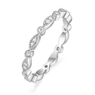 925 Sterling Silver Ring Women Cubic Zirconia Marquise & Round Milgrain Eternity Stackable Ring