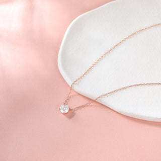 925 Sterling Silver Rose Gold Plated Round Cut 1.5 Carat Cubic Zirconia Pendant Necklace