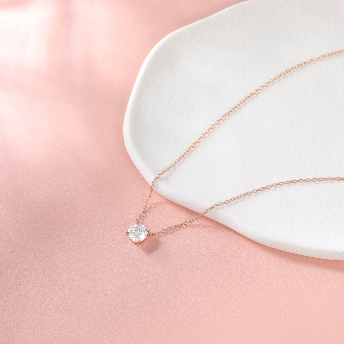 925 Sterling Silver Rose Gold Plated Round Cut 1.5 Carat Cubic Zirconia Pendant Necklace