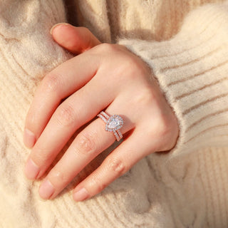 Rose Gold 925 Sterling Silver Teardrop Bridal Rings Sets Cubic Zirconia Women Engagement Ring