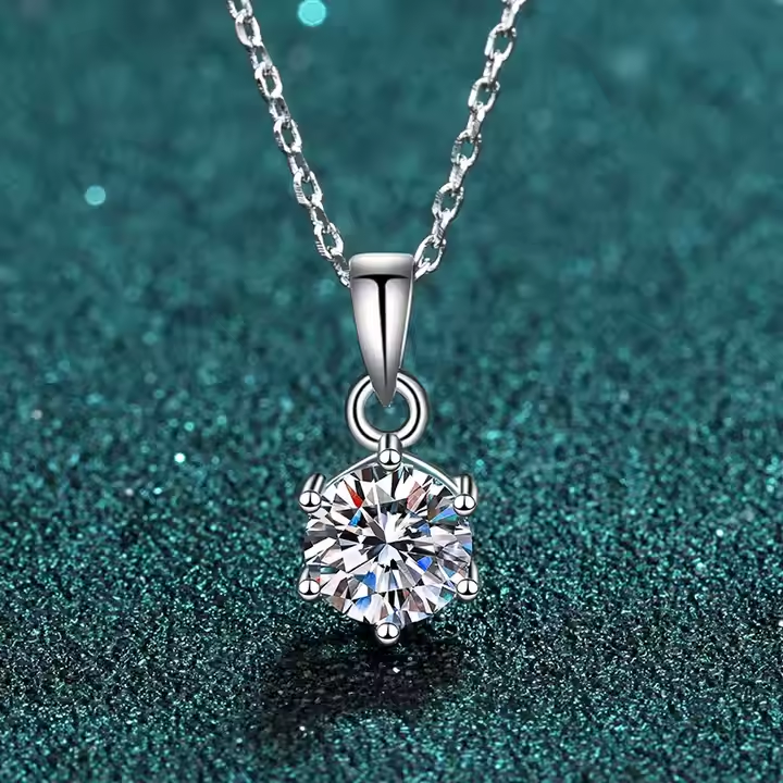 Fine Jewellery 1ct Round Cut S925 Sterling Silver Necklace with Zircon for Women Anniversary Engagement