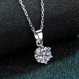 Fine Jewellery 1ct Round Cut S925 Sterling Silver Necklace with Zircon for Women Anniversary Engagement