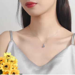 Fine Jewellery 1ct Round Cut S925 Sterling Silver Necklace with Zircon for Women Anniversary Engagement