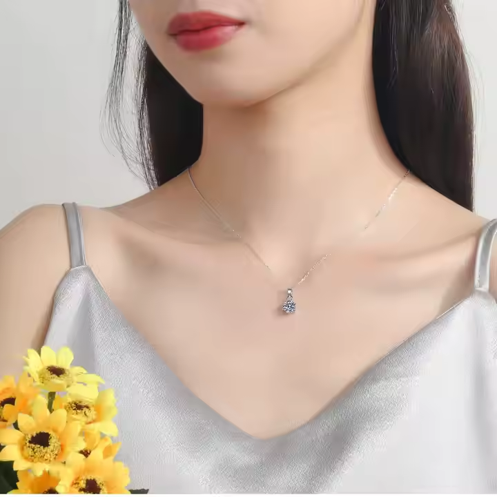 Fine Jewellery 1ct Round Cut S925 Sterling Silver Necklace with Zircon for Women Anniversary Engagement