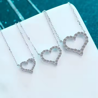 Fine Jewellery Adjustable Heart Shaped S925 Sterling Silver Moissanite Necklace for Women Girls Birthday Gift
