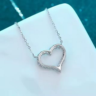 Fine Jewellery Adjustable Heart Shaped S925 Sterling Silver Moissanite Necklace for Women Girls Birthday Gift