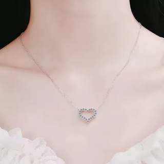Fine Jewellery Adjustable Heart Shaped S925 Sterling Silver Moissanite Necklace for Women Girls Birthday Gift