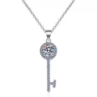 Fine Jewellery 1ct Round Cut Key Shaped Moissanite S925 Sterling Silver Pendant Necklace for Women Wedding Gift