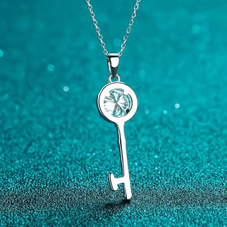 Fine Jewellery 1ct Round Cut Key Shaped Moissanite S925 Sterling Silver Pendant Necklace for Women Wedding Gift