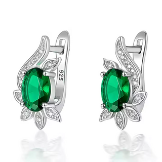 Fine Jewellery Emerald Flower Shaped Luxurious Artistic Retro 925 Sterling Silver Earrings for Women Anniversary Gift