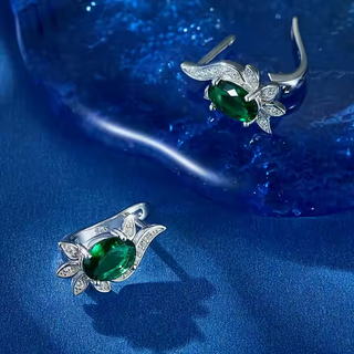 Fine Jewellery Emerald Flower Shaped Luxurious Artistic Retro 925 Sterling Silver Earrings for Women Anniversary Gift