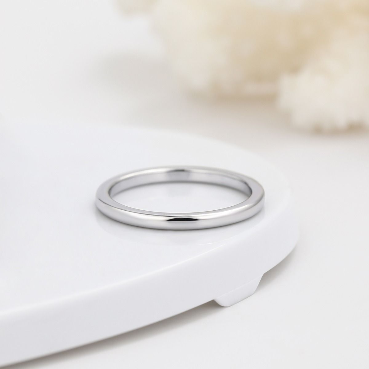 2mm Silver Color High Polished Tungsten Carbide Rings Women Engagement Rings
