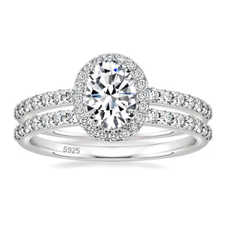 1.5CT 925 Sterling Silver Cubic Zirconia Bridal Rings Sets Oval Cut CZ Engagement Ring