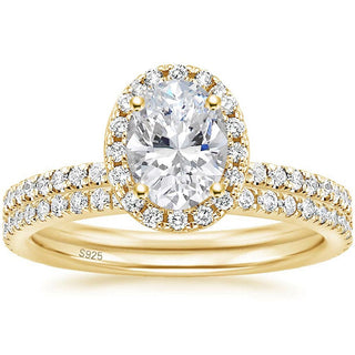 14K Gold Plated 1.5CT 925 Sterling Silver Bridal Rings Sets Oval Cut CZ Engagement Ring