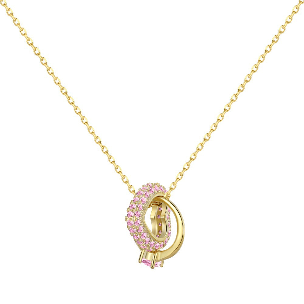 925 Sterling Silver Necklace Cubic Zirconia Interlocking Circle Love Heart Pendant Necklace Women Jewelry Valentine's Day