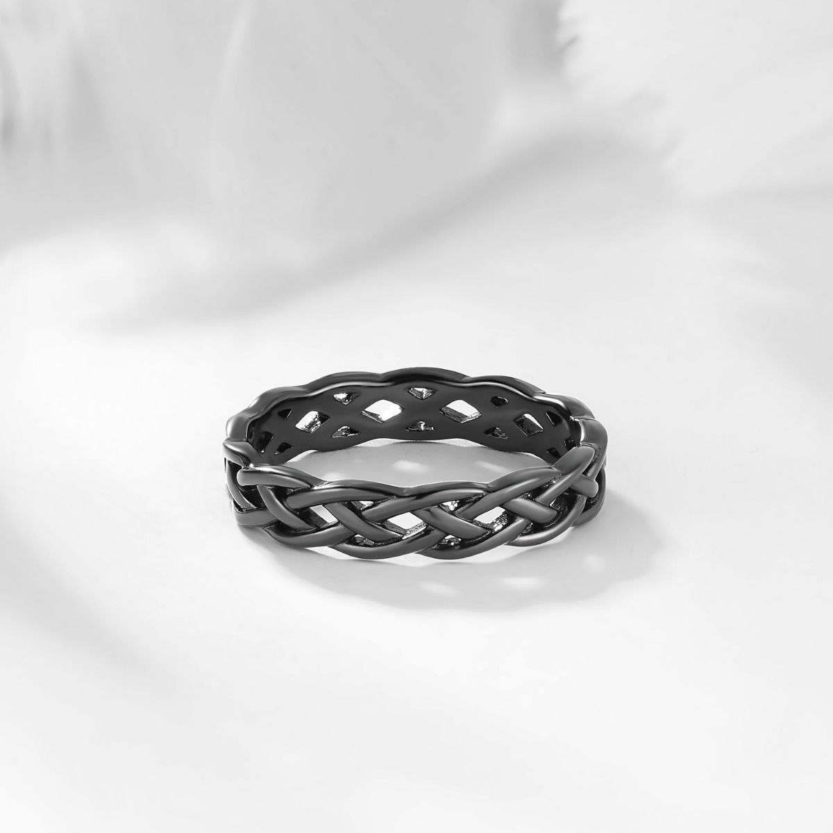 925 Sterling Silver Ring Women Black Celtic Knot Wedding Bands