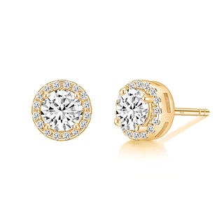Hypoallergenic 14K Gold Plated 925 Sterling Silver 0.5CT Round Cut Cubic Zirconia CZ Stud Earrings for Women Men