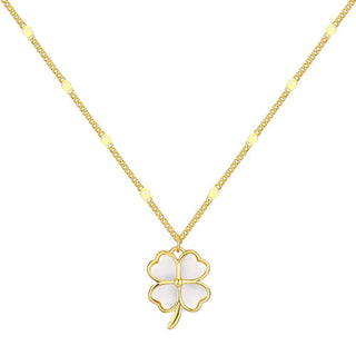 Fashion Jewelry 925 Sterling Silver Clavicle Chain Necklace Creative Opal Four Leaf Clover Pendant Necklace for Women Girls Gift