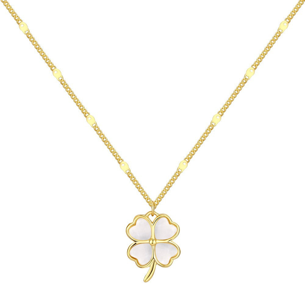 Fashion Jewelry 925 Sterling Silver Clavicle Chain Necklace Creative Opal Four Leaf Clover Pendant Necklace for Women Girls Gift