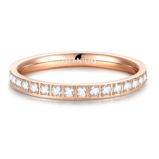 2mm Rose Gold Women Titanium Rings Cubic Zirconia Engagement Wedding Bands