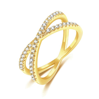 14K Gold Plated 925 Sterling Silver X Cross Ring Cubic Zirconia CZ Women Wedding Bands