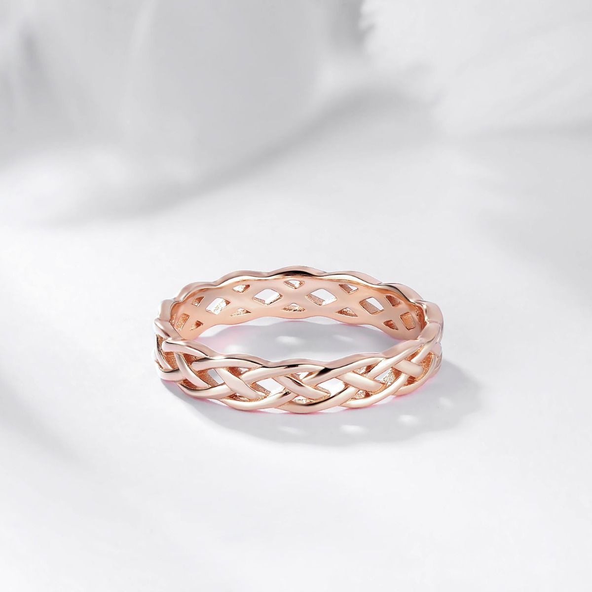 925 Sterling Silver Ring Women Rose Gold Celtic Knot Wedding Bands