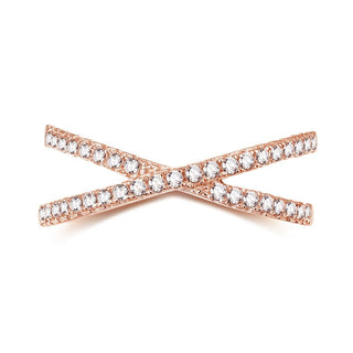 14K Gold Plated 925 Sterling Silver X Cross Ring Cubic Zirconia CZ Women Wedding Bands