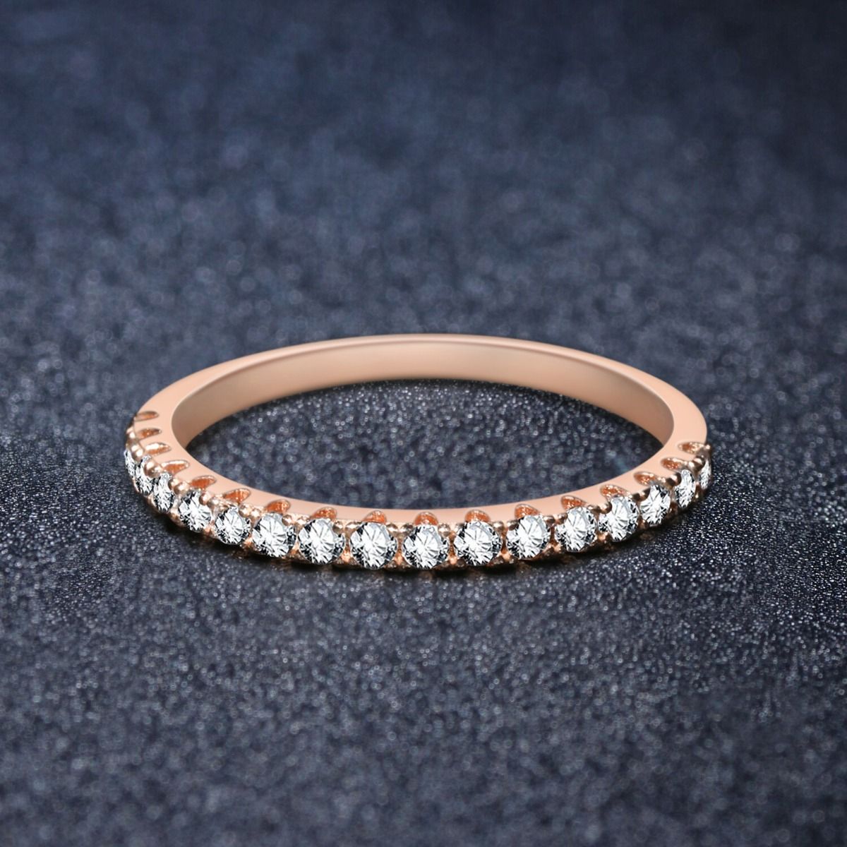 2mm Rose Gold 925 Sterling Silver Rings Women Cubic Zirconia Eternity Ring