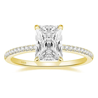 Women 3CT 925 Sterling Silver 14K Gold Plated Engagement Rings Radiant Cut Solitaire Cubic Zirconia CZ Wedding Promise Rings
