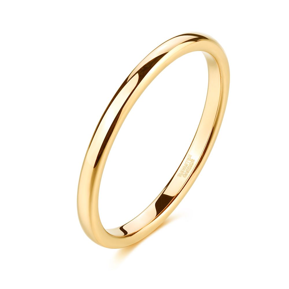 2mm Gold Tungsten Carbide Rings High Polished Women Wedding Bands