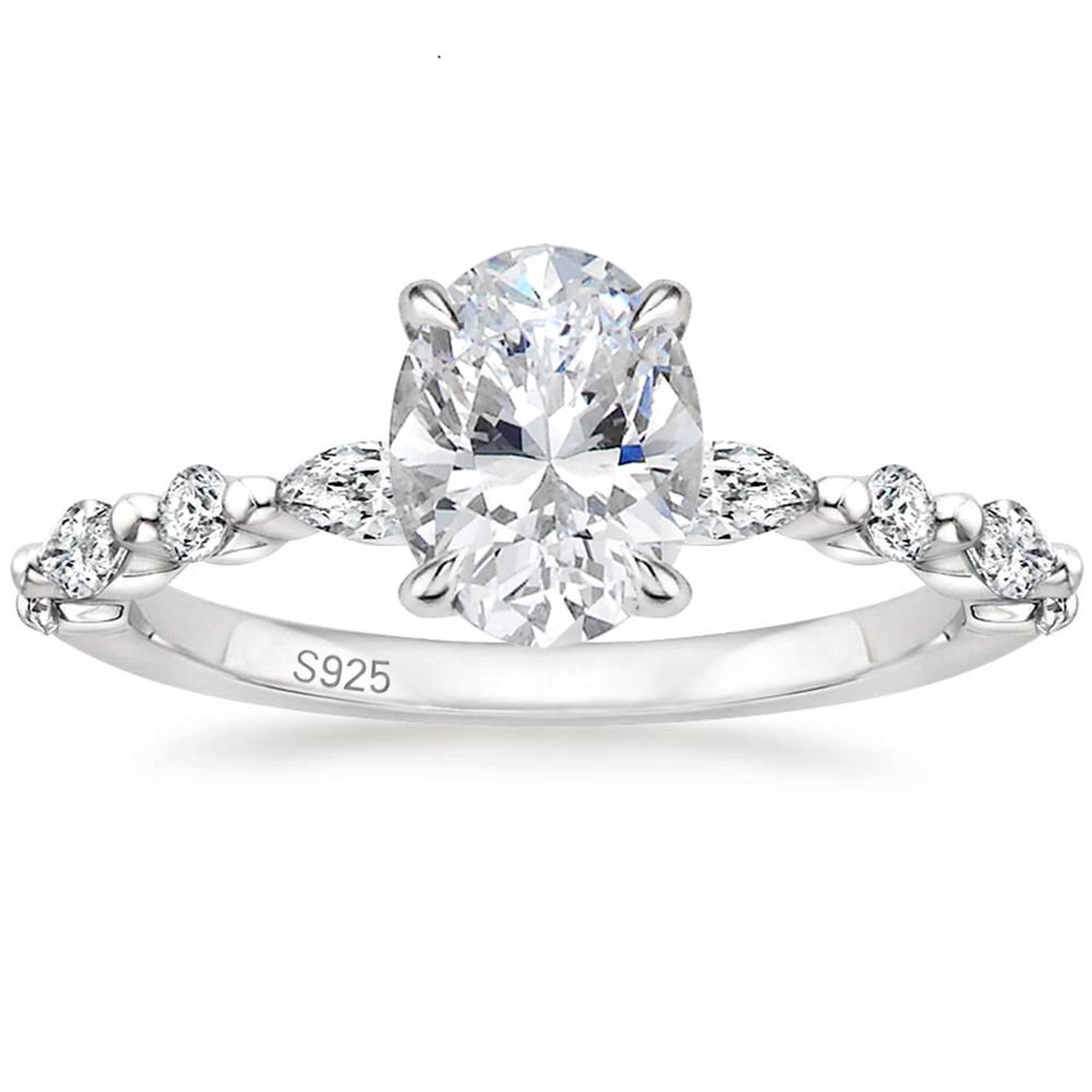 925 Sterling Silver Ring Women Oval Cut Cubic Zirconia Engagement Rings