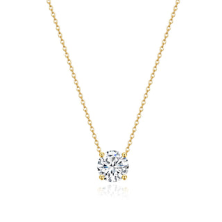 925 Sterling Silver 14K Gold Plated Necklaces for Women Solitaire 1.5 Carat CZ Round Pendant Necklace