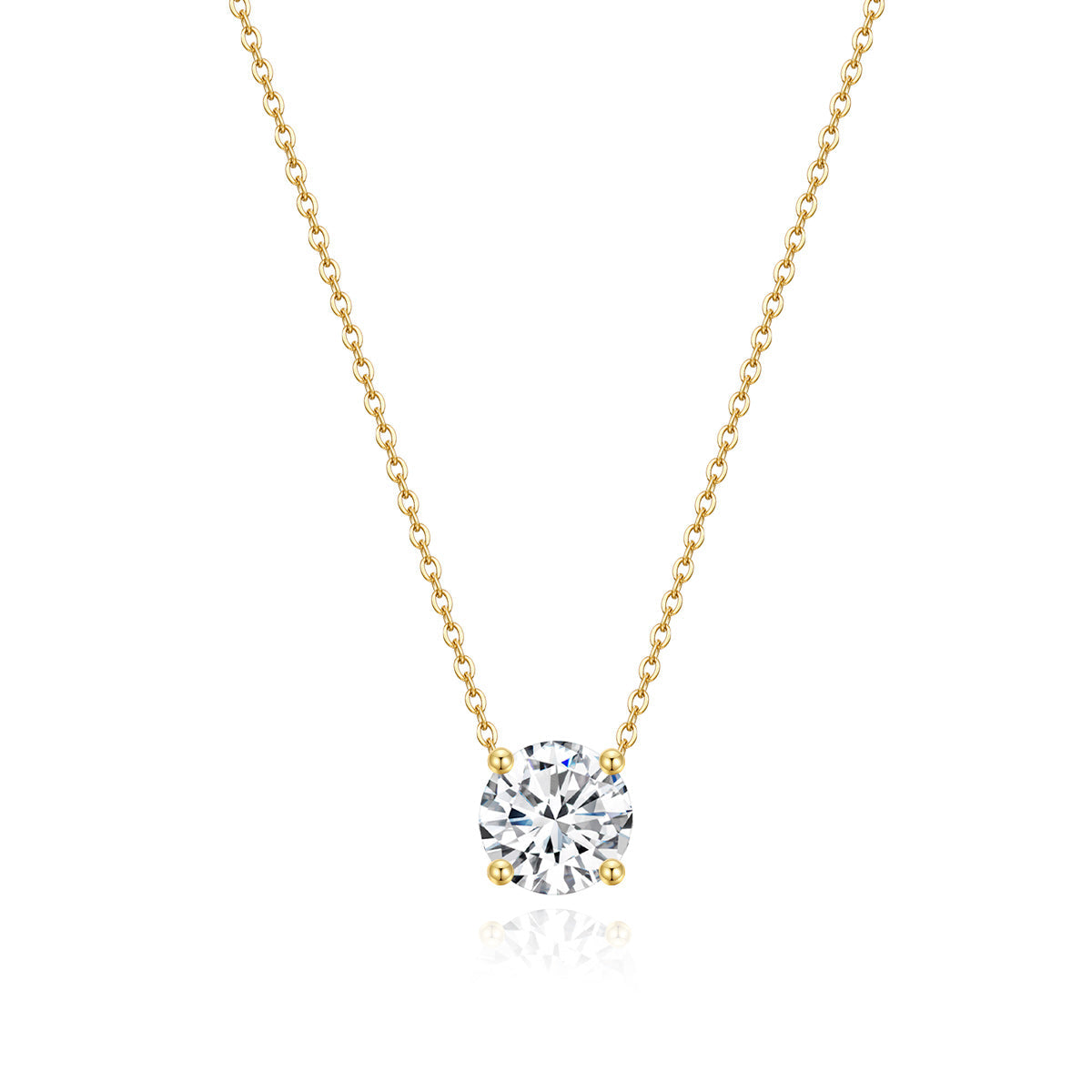 925 Sterling Silver 14K Gold Plated Necklaces for Women Solitaire 1.5 Carat CZ Round Pendant Necklace