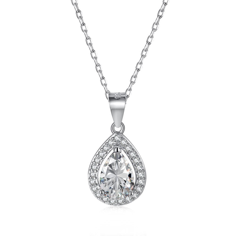 New Trend Teardrop Shape 925 Sterling Silver Necklace Vintage Pear Cut Cubic Zirconia Pendant Necklace for Women Fashion Jewelry