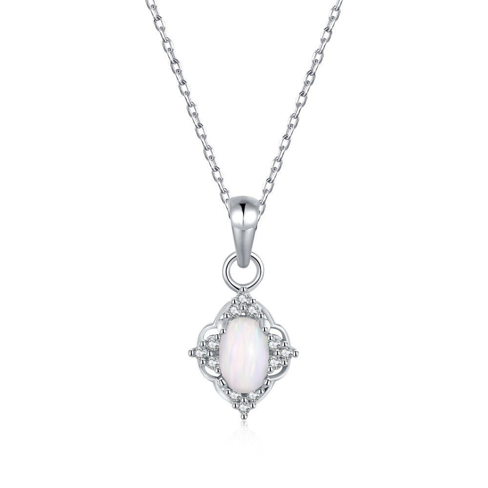 Fashion Wholesale Oval Shape 925 Sterling Silver Jewelry Necklace Elegant Blue Opal Pendant Necklace for Women